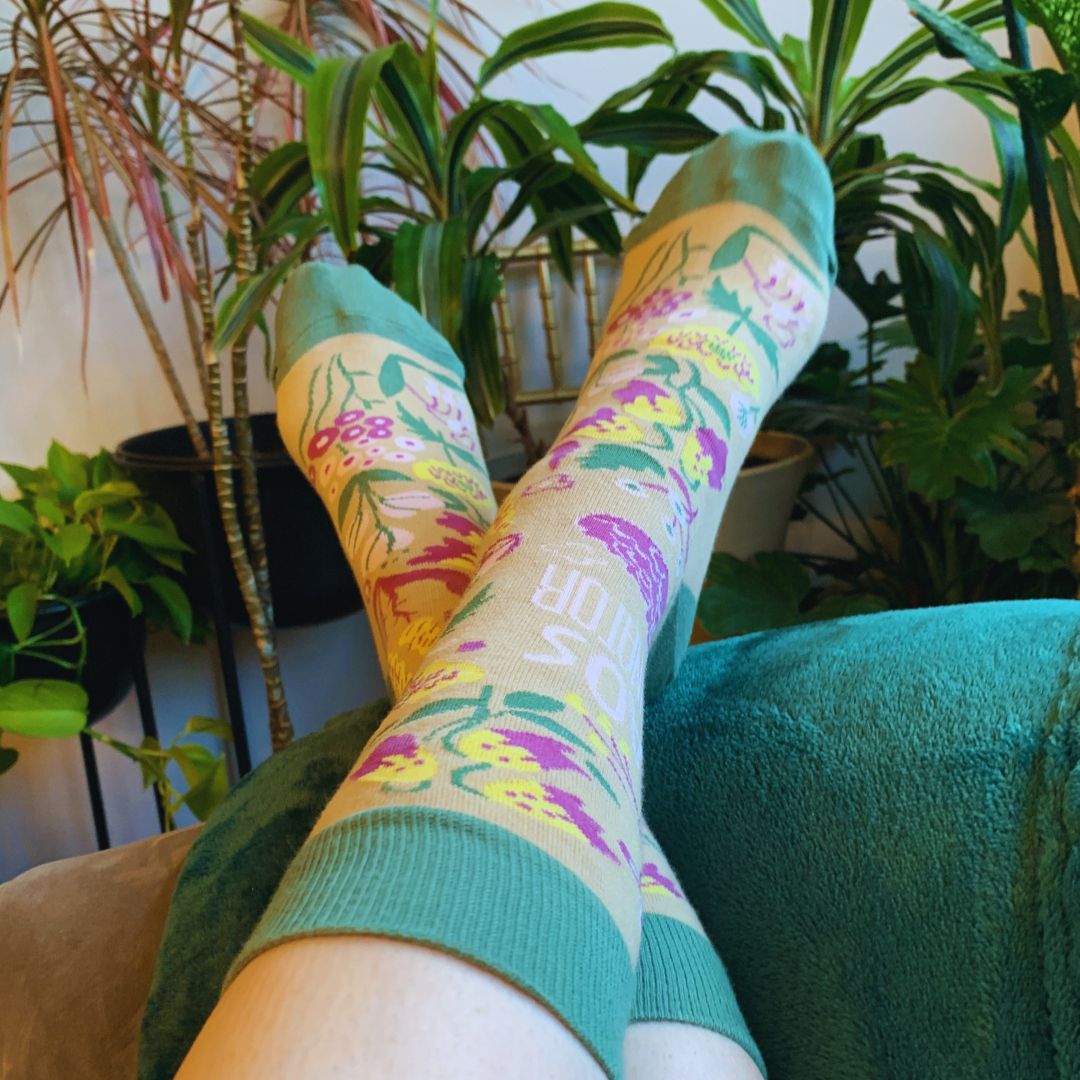 Chaos Coordinator Funny Socks in Green and Floral | Gift for Her