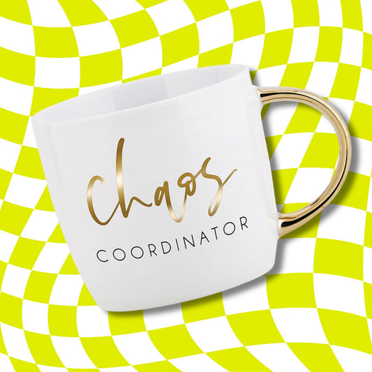 Chaos Coordinator Mug | Mothers Day Gift | Gold Handle Stoneware Coffee Tea Mug