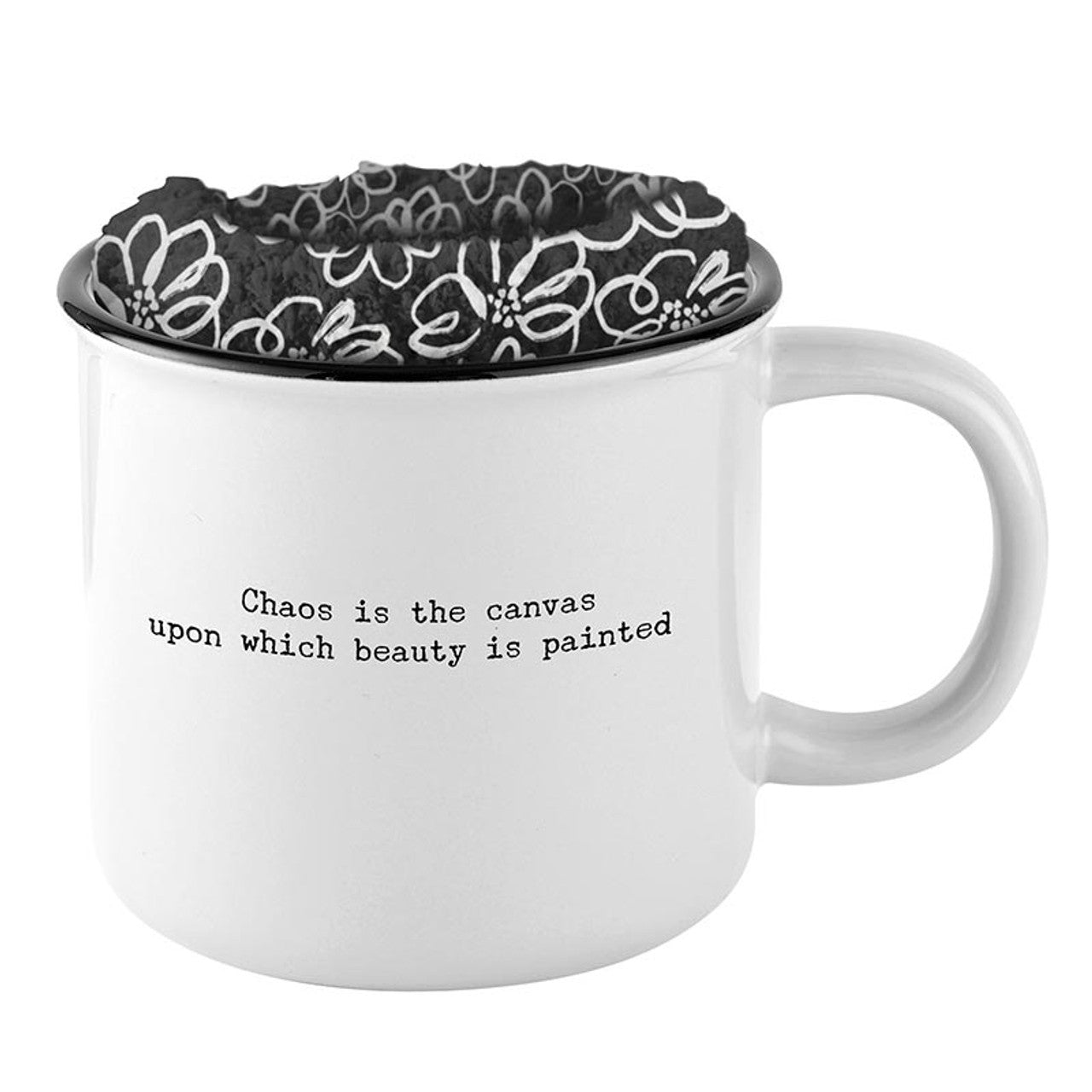 Chaos is the Canvas Mug & Sock Gift Set in Black and White