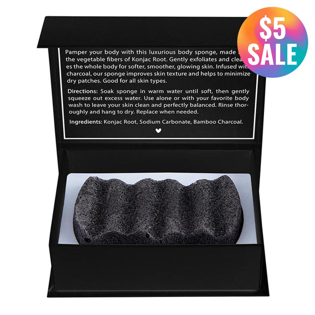 Charcoal Konjac Body Sponge | All-Natural Scrub Sponge Detoxify Exfoliate Skin