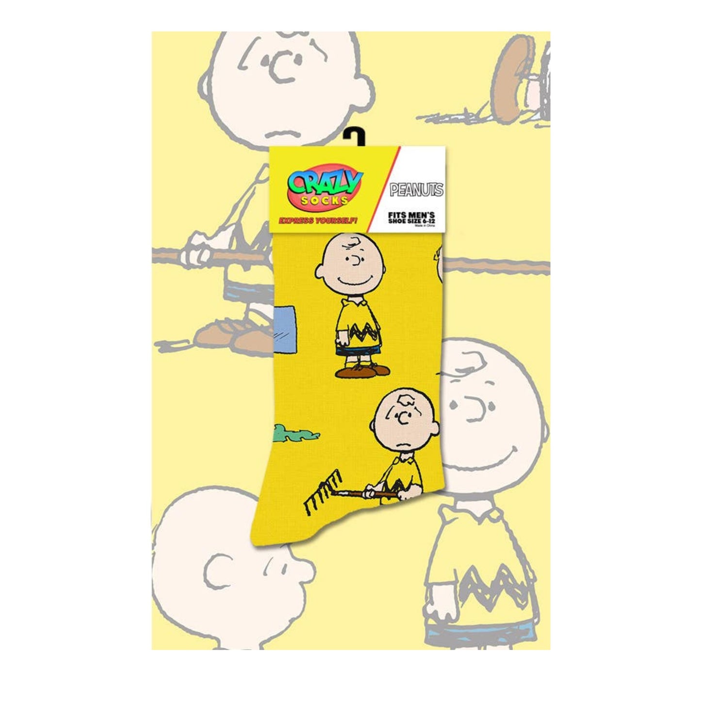 Charlie Brown Men’s Crew Socks | Fun Peanuts Cartoon Crazy Socks
