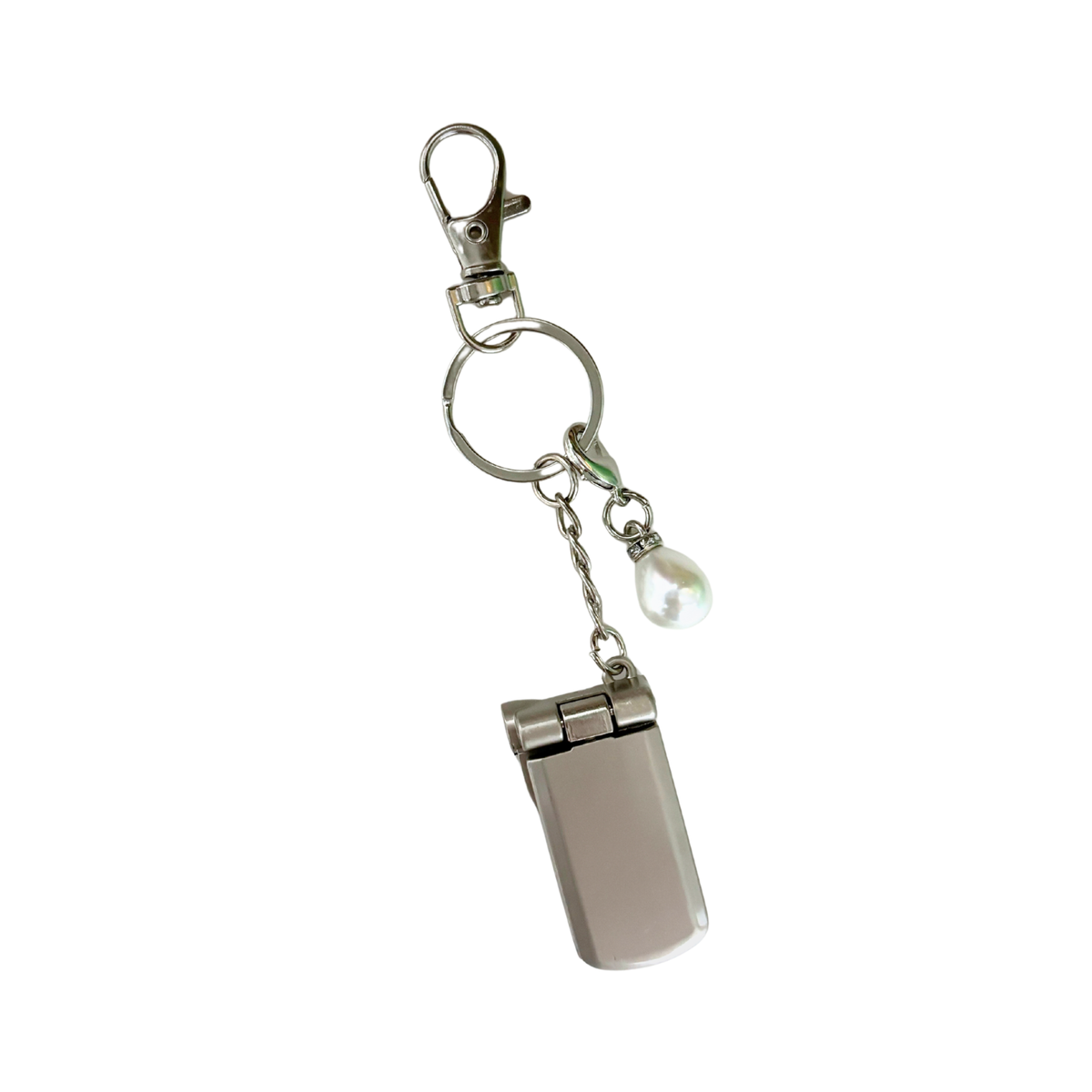 Charmed Pearl Y2K Flip Phone Fidget Keychain | Spinning Silver Flip Phone Charm-GetBullish-The Bullish Store