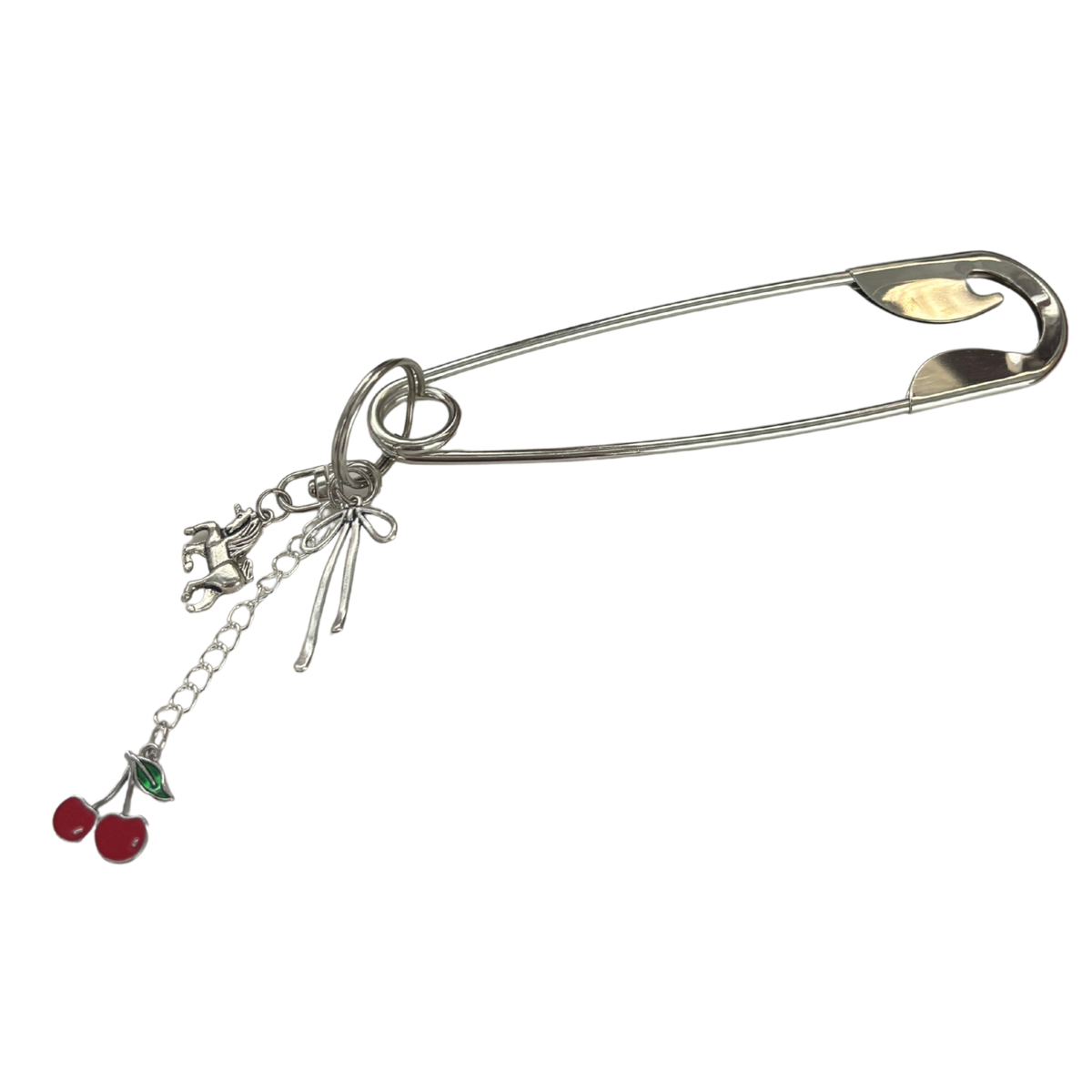 Charmed Safety Pin Hair Clip | Cherry Coquette | 5" Silver | Handmade