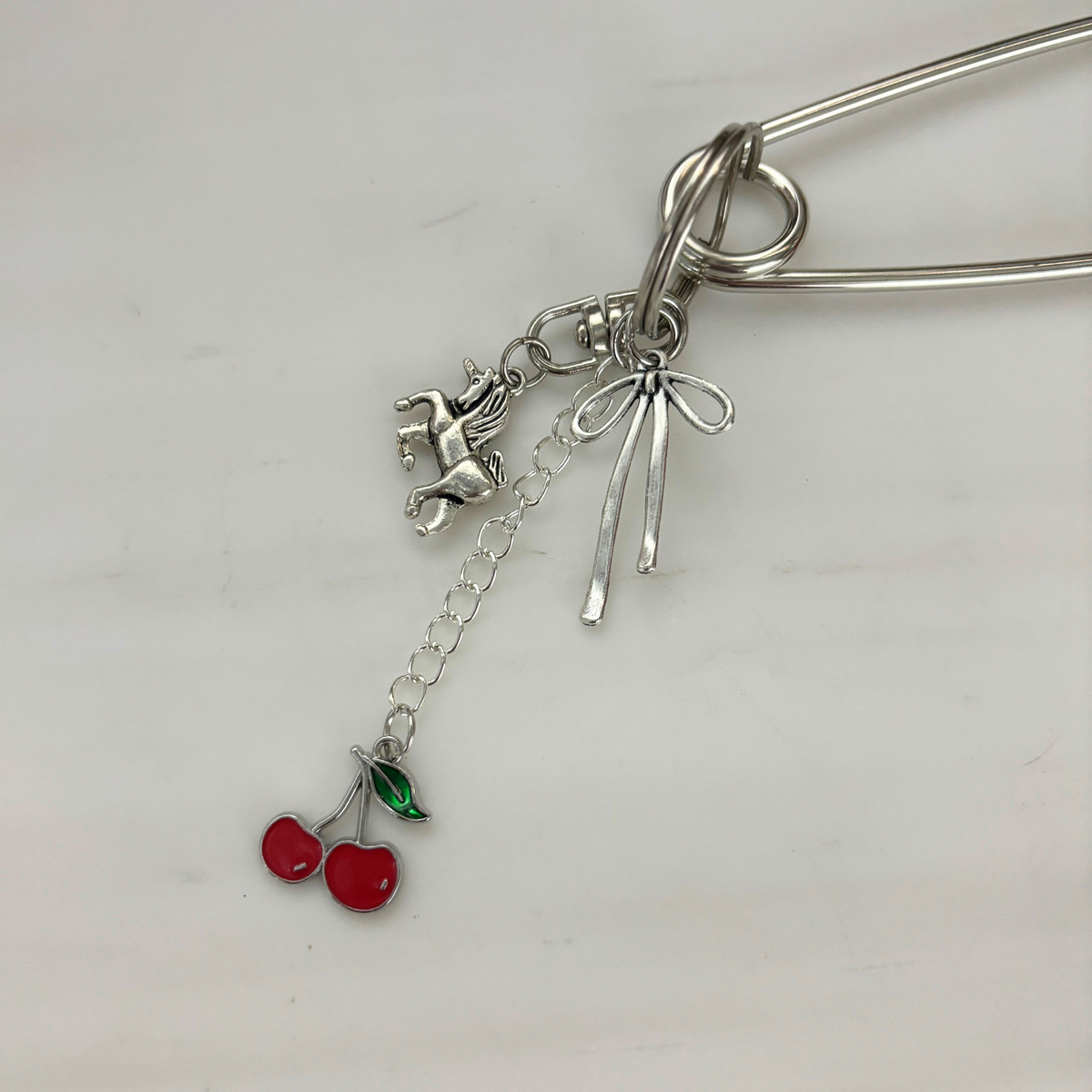 Charmed Safety Pin Hair Clip | Cherry Coquette | 5" Silver | Handmade