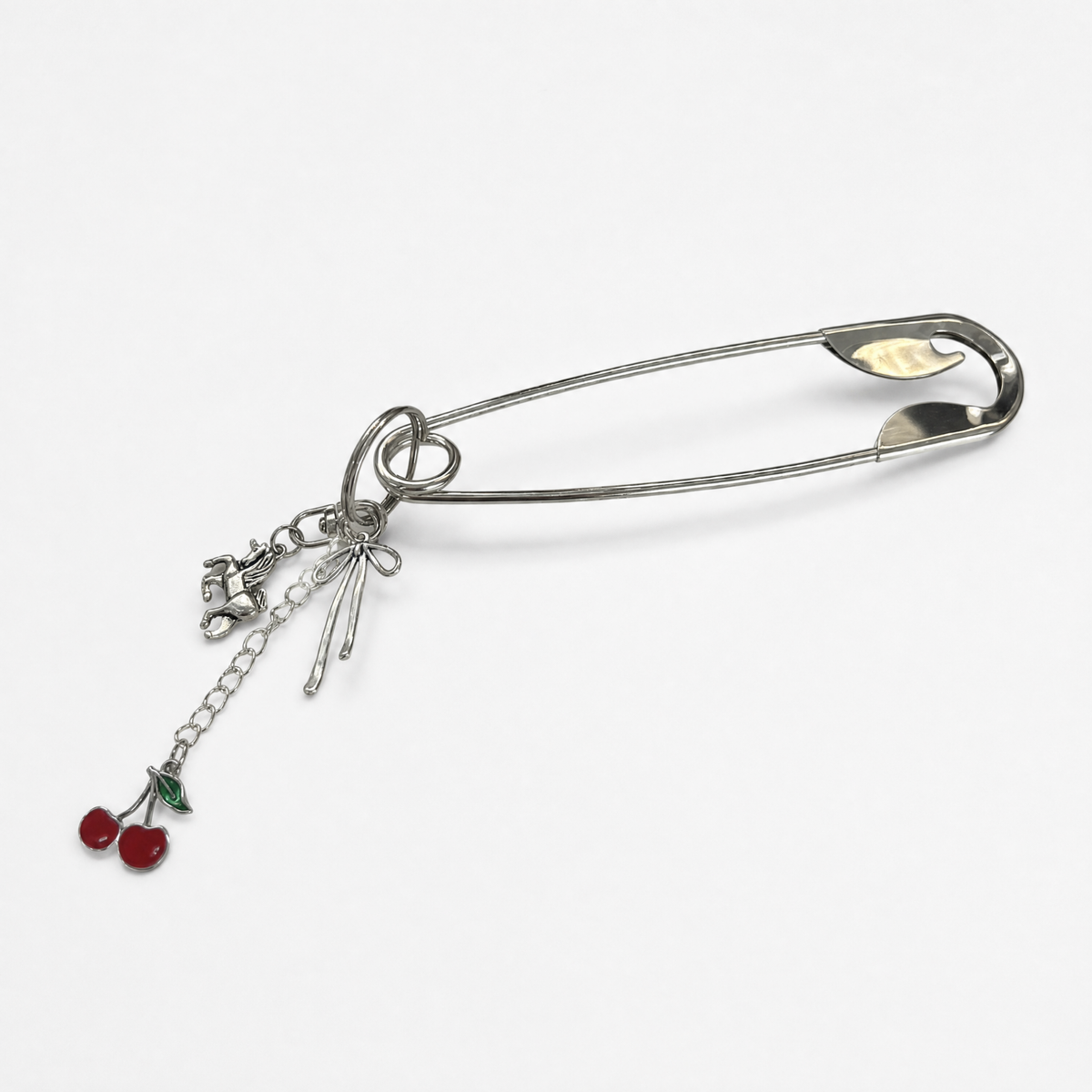 Charmed Safety Pin Hair Clip | Cherry Coquette | 5" Silver | Handmade