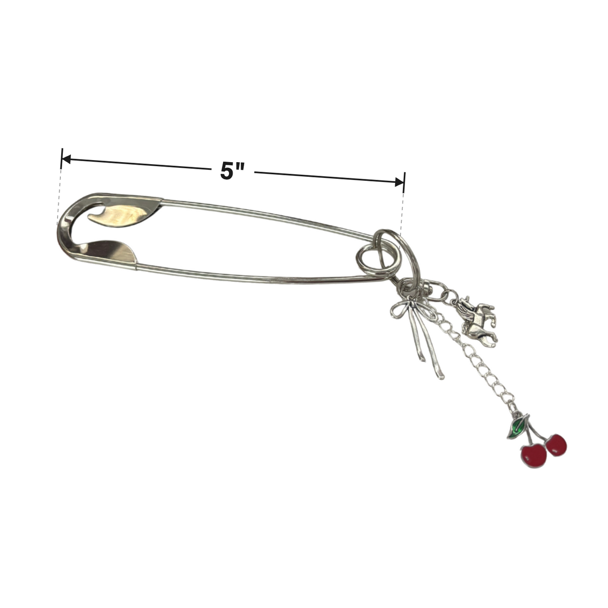 Charmed Safety Pin Hair Clip | Cherry Coquette | 5" Silver | Handmade-GetBullish-The Bullish Store
