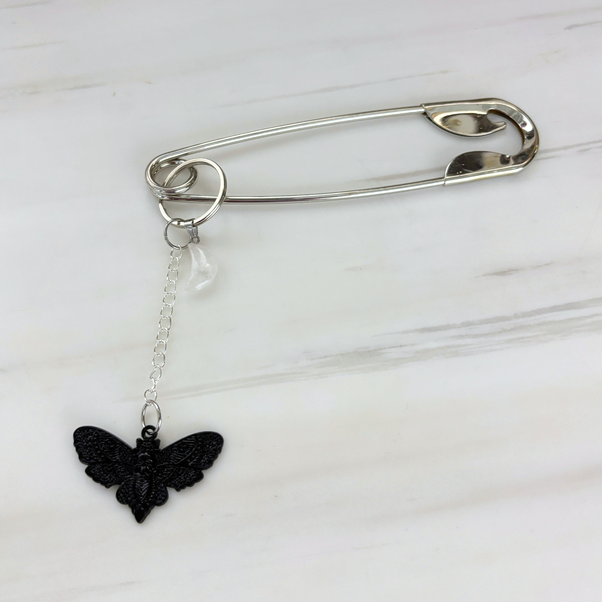 Charmed Safety Pin Hair Clip | Luna Moth + Moon | Handmade | GetBullish