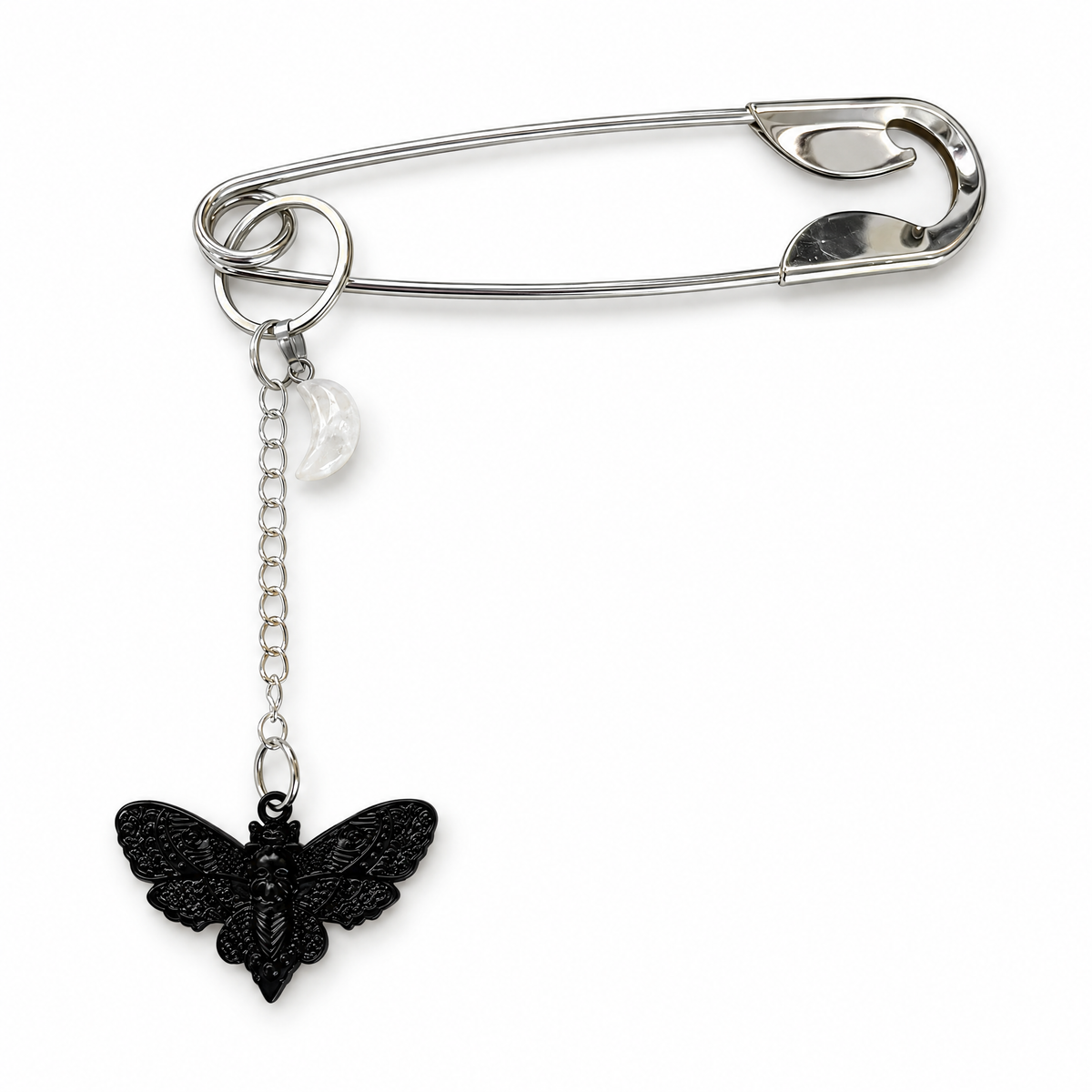 Charmed Safety Pin Hair Clip | Luna Moth + Moon | Handmade | GetBullish