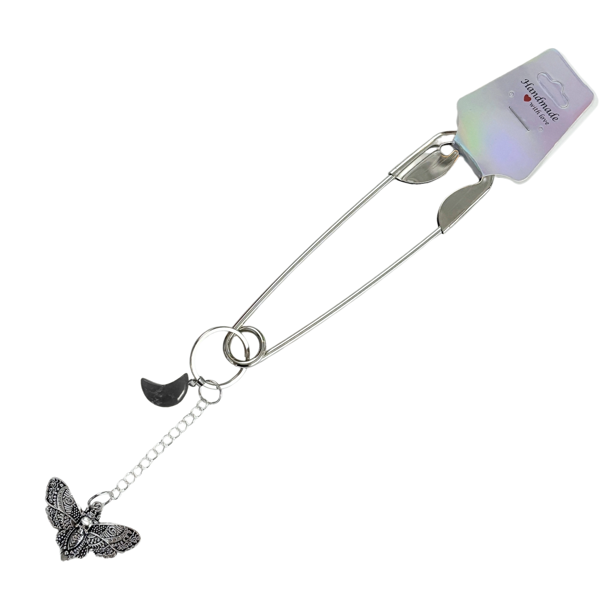 Charmed Safety Pin Hair Clip | Luna Moth + Moon | Handmade | GetBullish