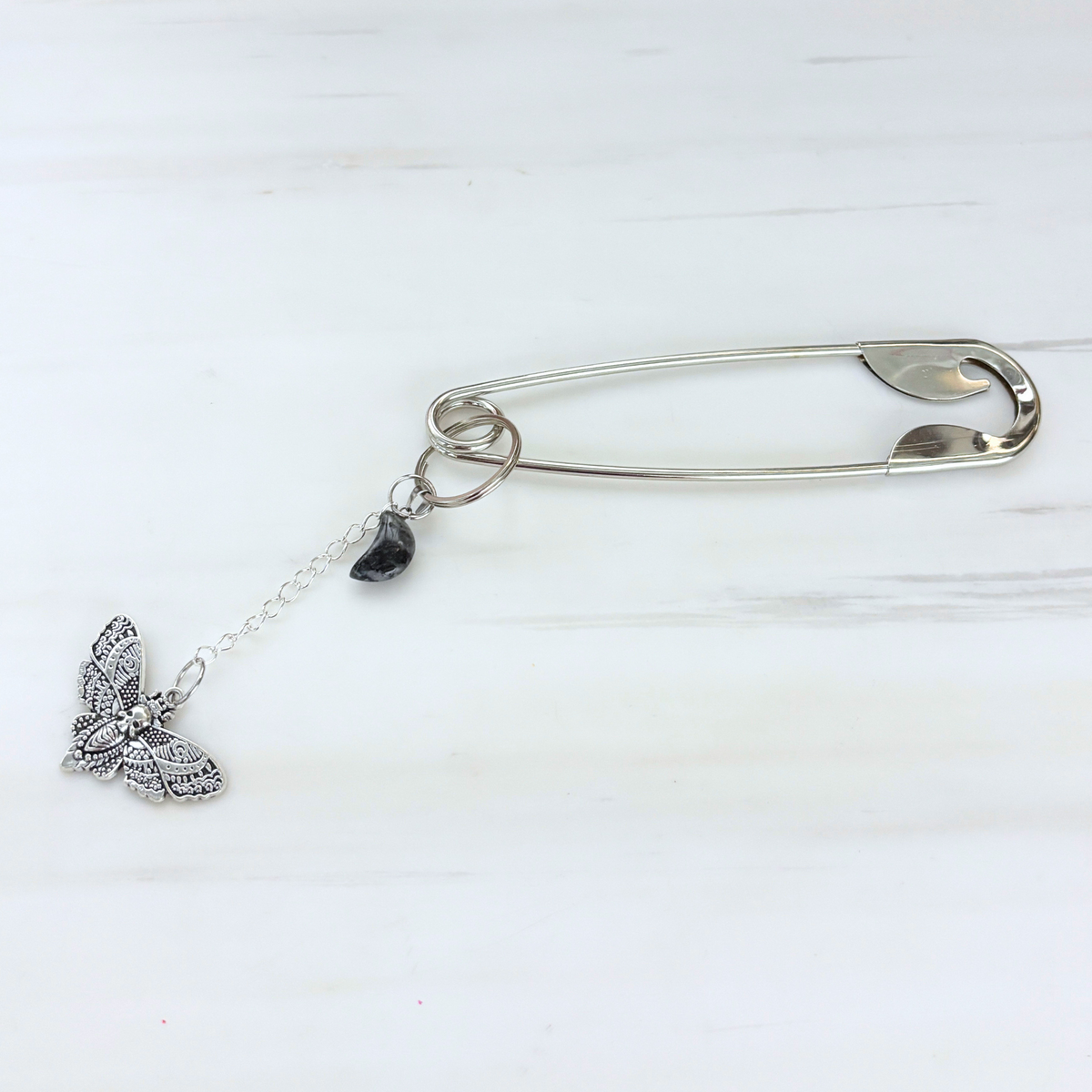 Charmed Safety Pin Hair Clip | Luna Moth + Moon | Handmade | GetBullish
