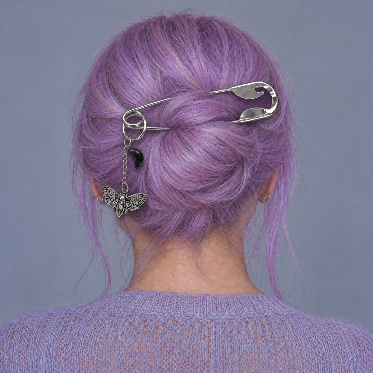 Charmed Safety Pin Hair Clip | Luna Moth + Moon | Handmade | GetBullish