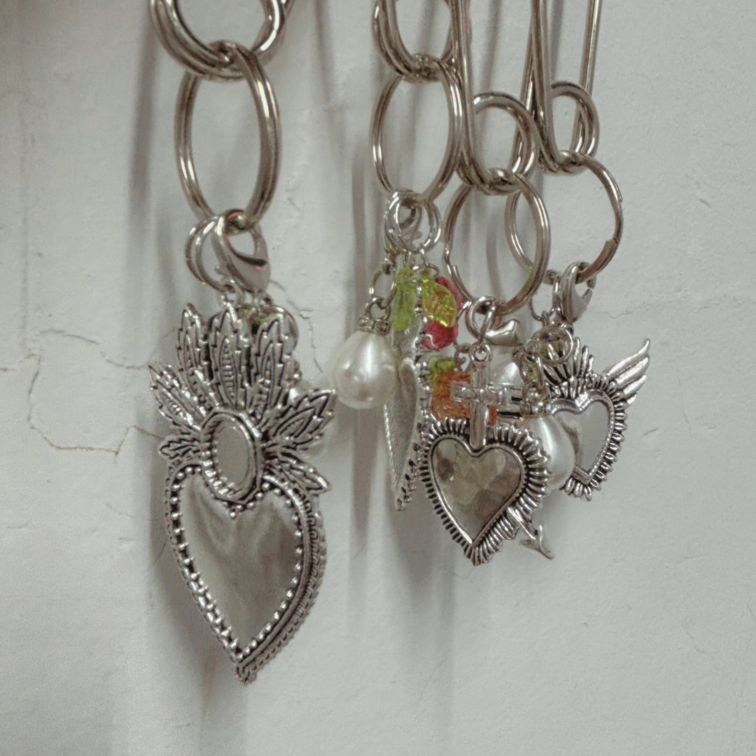 Charmed Safety Pin Hair Clip | Sacred Heart + Rose | 5" Silver | Handmade