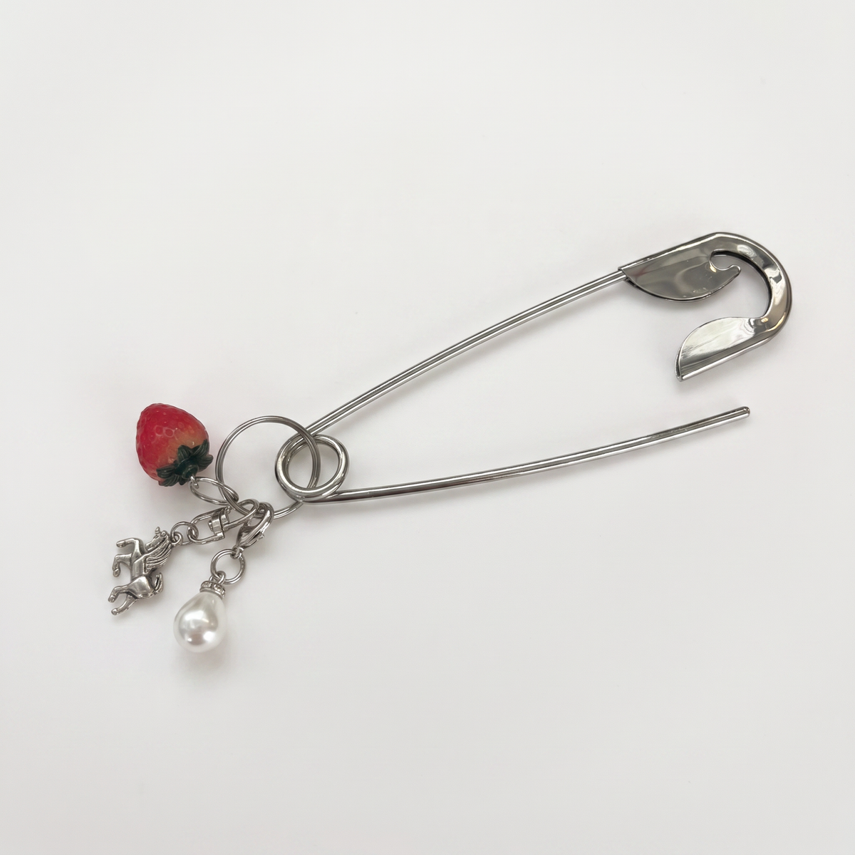 Charmed Safety Pin Hair Clip | Strawberry Pearl | 5" Silver | Handmade