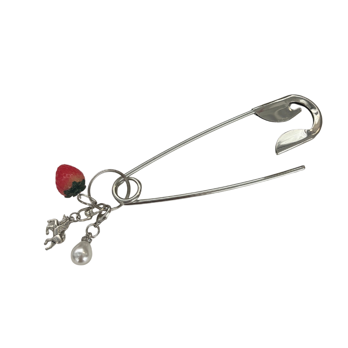 Charmed Safety Pin Hair Clip | Strawberry Pearl | 5" Silver | Handmade