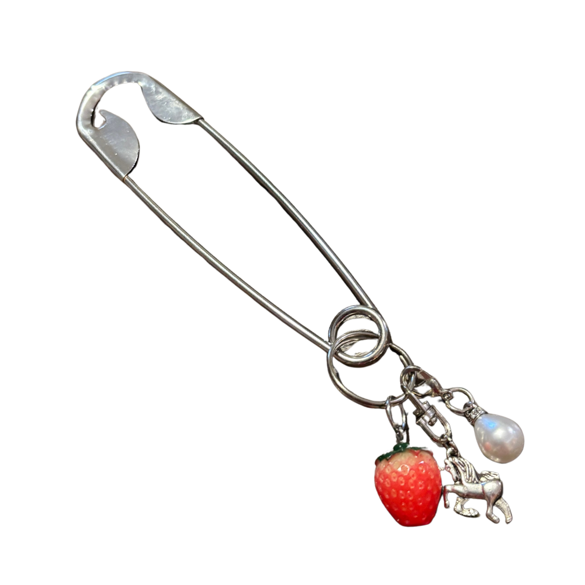 Charmed Safety Pin Hair Clip | Strawberry Pearl | 5" Silver | Handmade