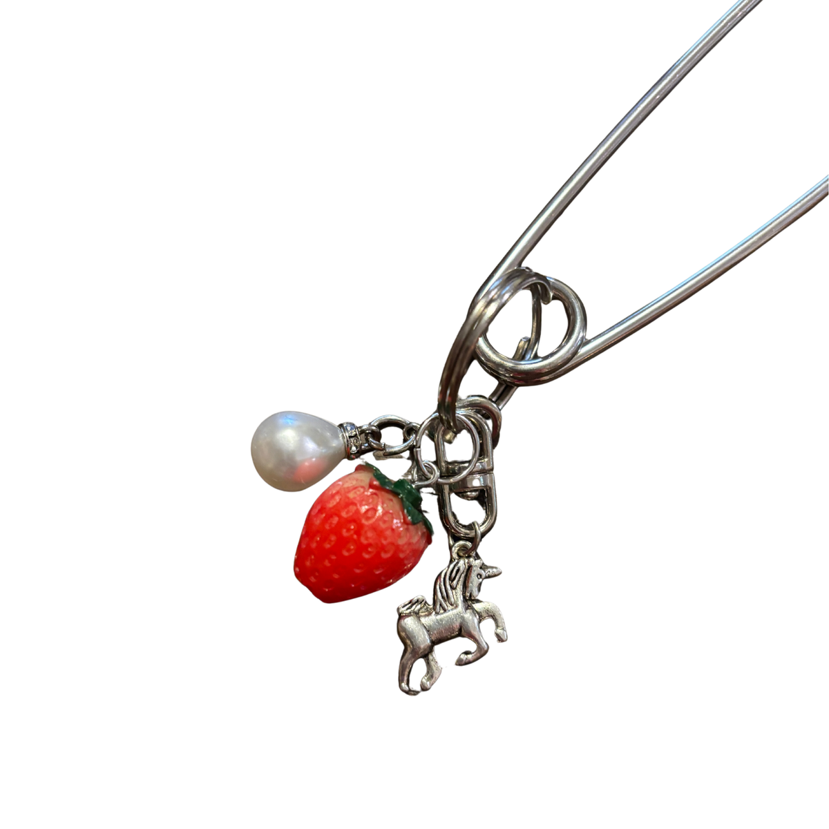 Charmed Safety Pin Hair Clip | Strawberry Pearl | 5" Silver | Handmade