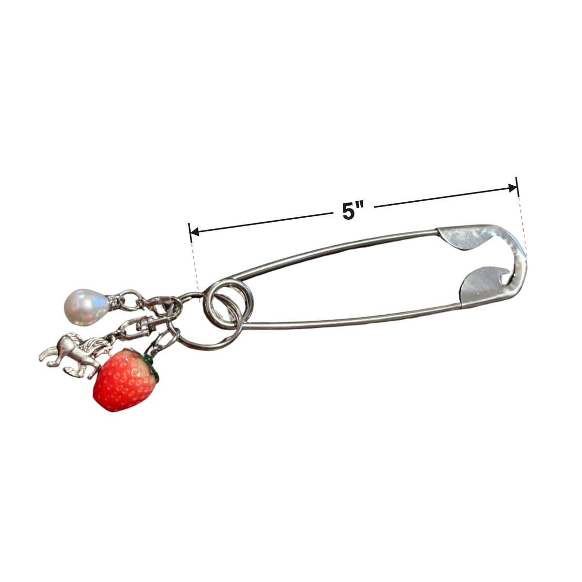 Charmed Safety Pin Hair Clip | Strawberry Pearl | 5" Silver | Handmade-GetBullish-The Bullish Store