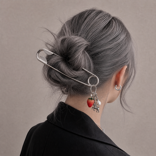 Charmed Safety Pin Hair Clip | Strawberry Pearl | 5" Silver | Handmade