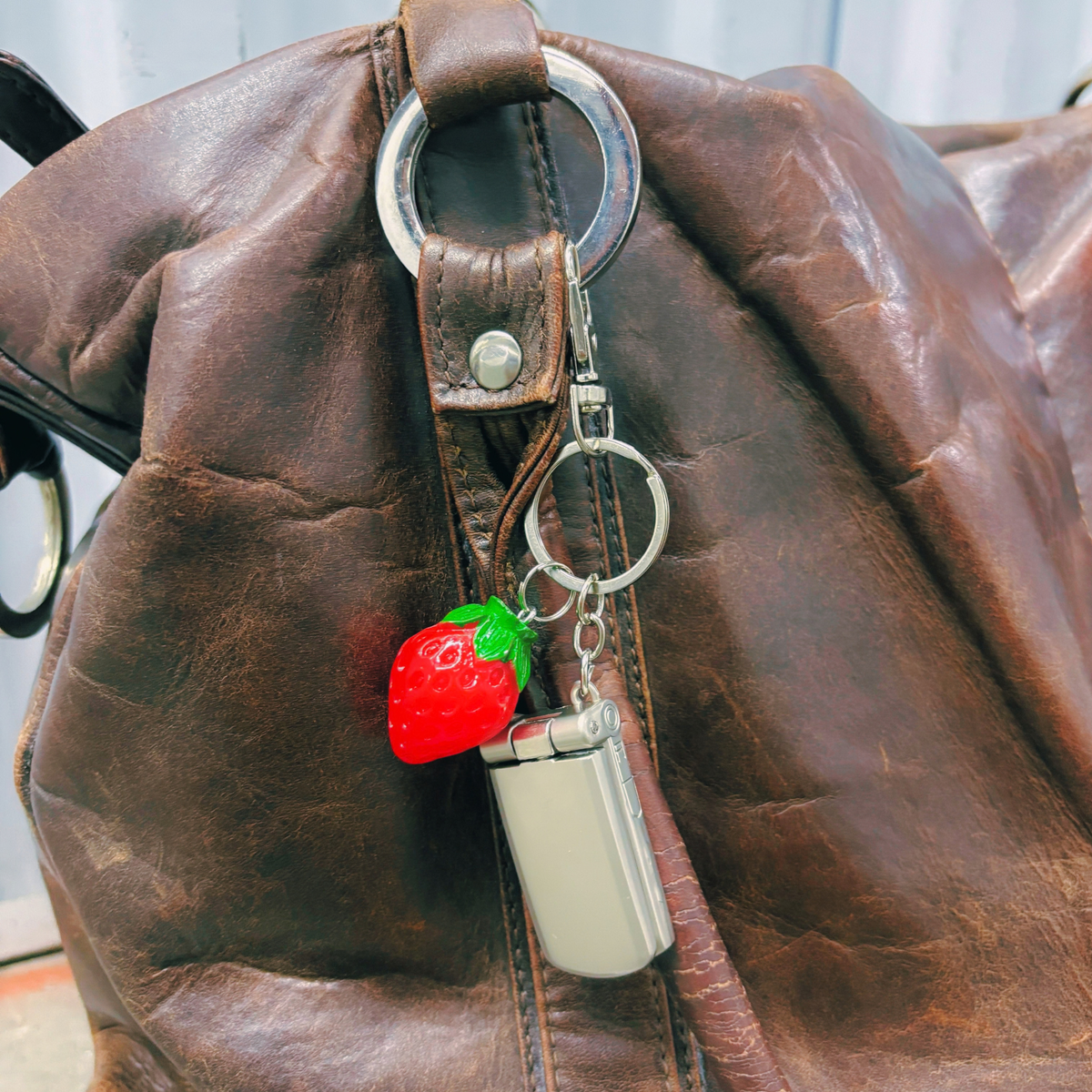 Charmed Strawberry Y2K Flip Phone Fidget Keychain | Spinning Silver Flip Phone Charm-GetBullish-The Bullish Store