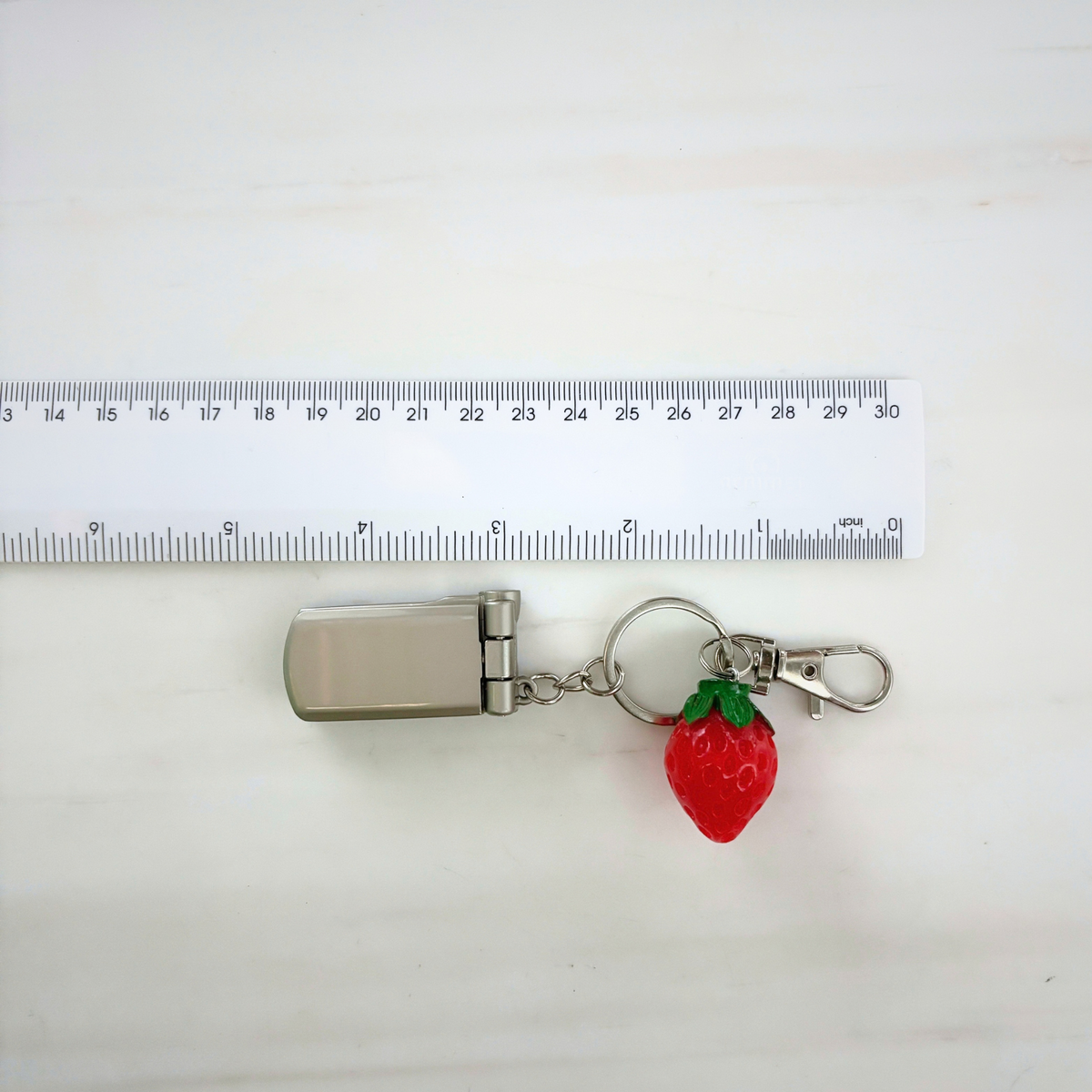 Charmed Strawberry Y2K Flip Phone Fidget Keychain | Spinning Silver Flip Phone Charm-GetBullish-The Bullish Store