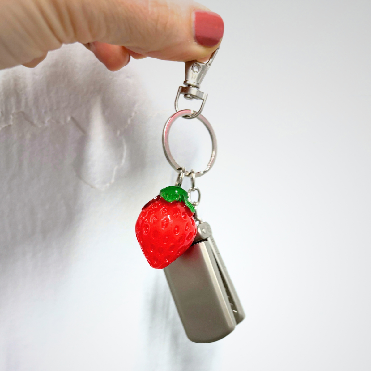 Charmed Strawberry Y2K Flip Phone Fidget Keychain | Spinning Silver Flip Phone Charm-GetBullish-The Bullish Store