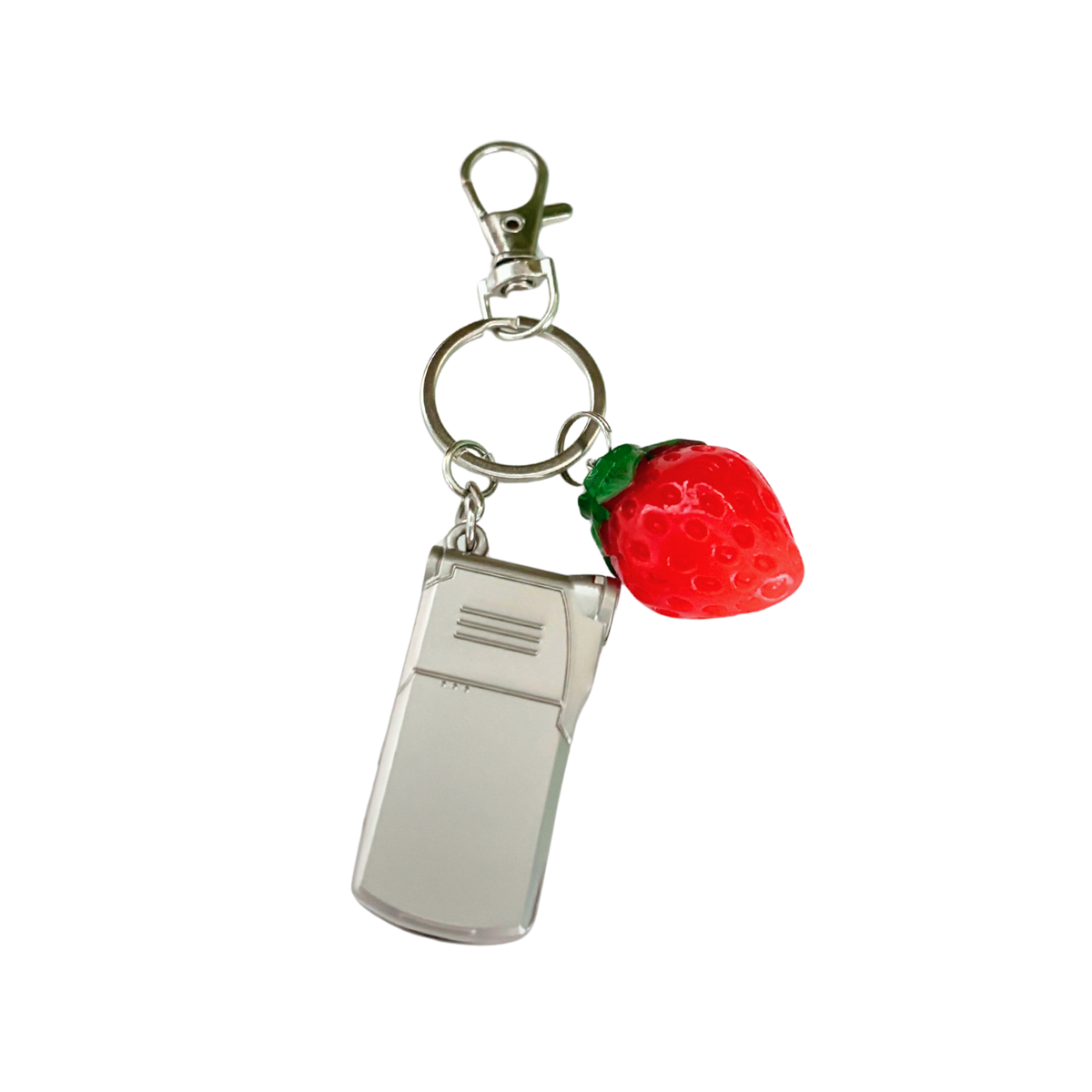 Charmed Strawberry Y2K Flip Phone Fidget Keychain | Spinning Silver Flip Phone Charm-GetBullish-The Bullish Store