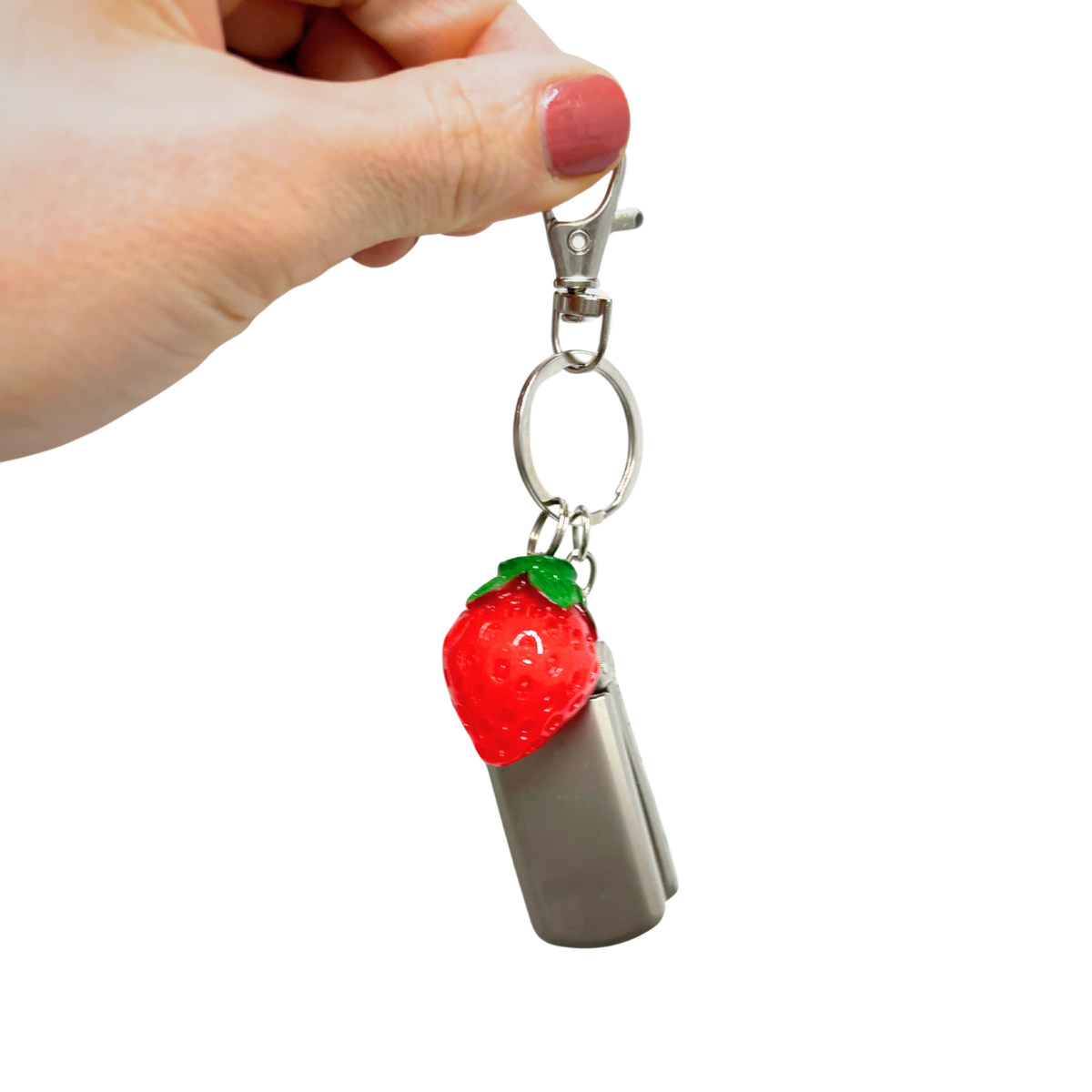 Charmed Strawberry Y2K Flip Phone Fidget Keychain | Spinning Silver Flip Phone Charm-GetBullish-The Bullish Store