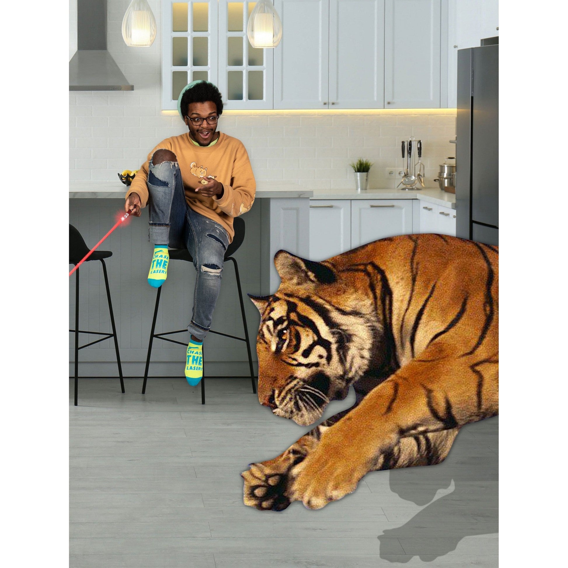 Chase The Laser Cat Men's or Unisex Sneaker Socks [2 Size Options] | BlueQ at GetBullish