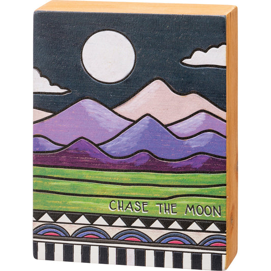 Chase The Moon Wooden Box Sign | Wall Desk Office Home Decor | 6" x 8"