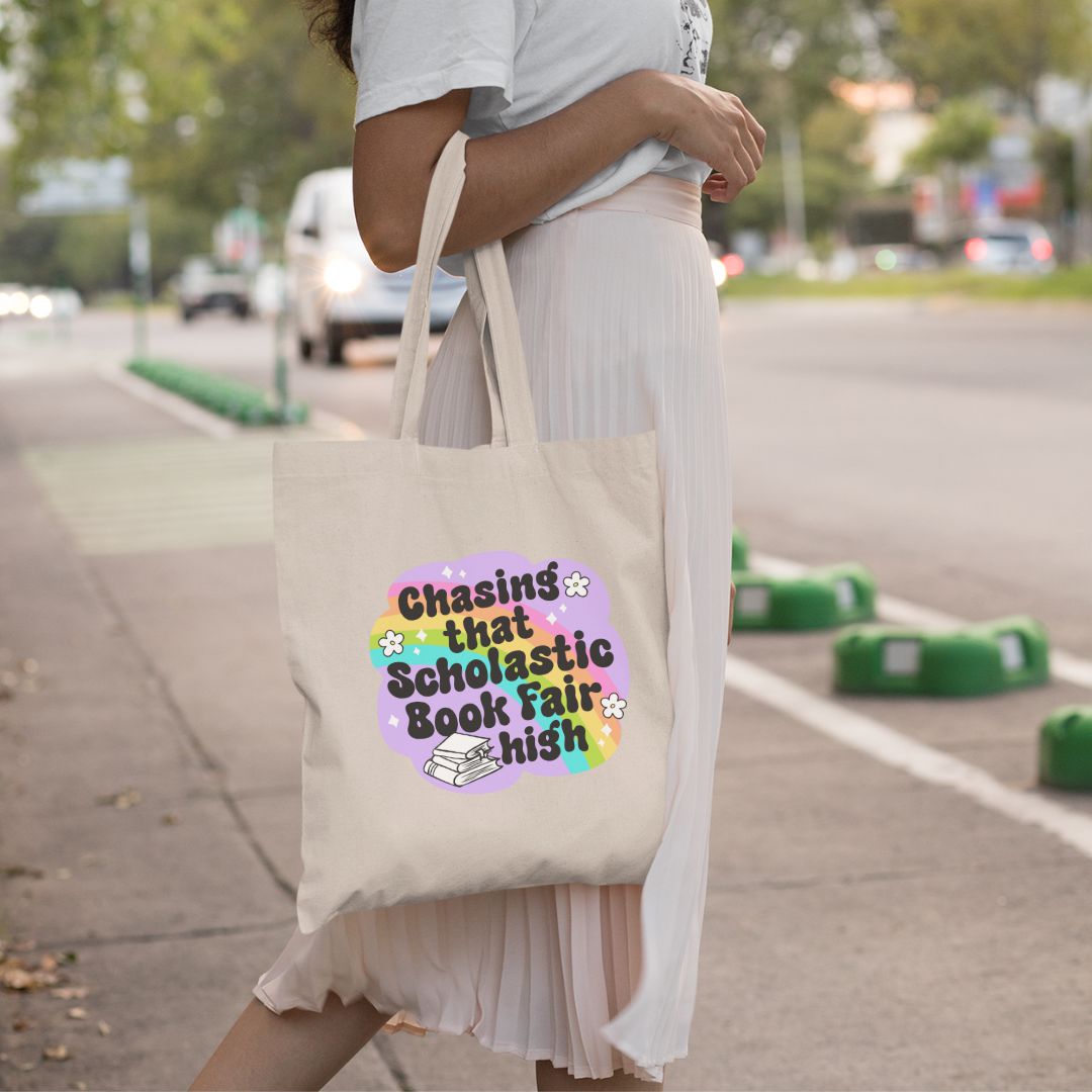 Chasing That Scholastic Book Fair Tote Bag | 15" x 16"