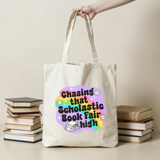 Chasing That Scholastic Book Fair Tote Bag | 15" x 16"