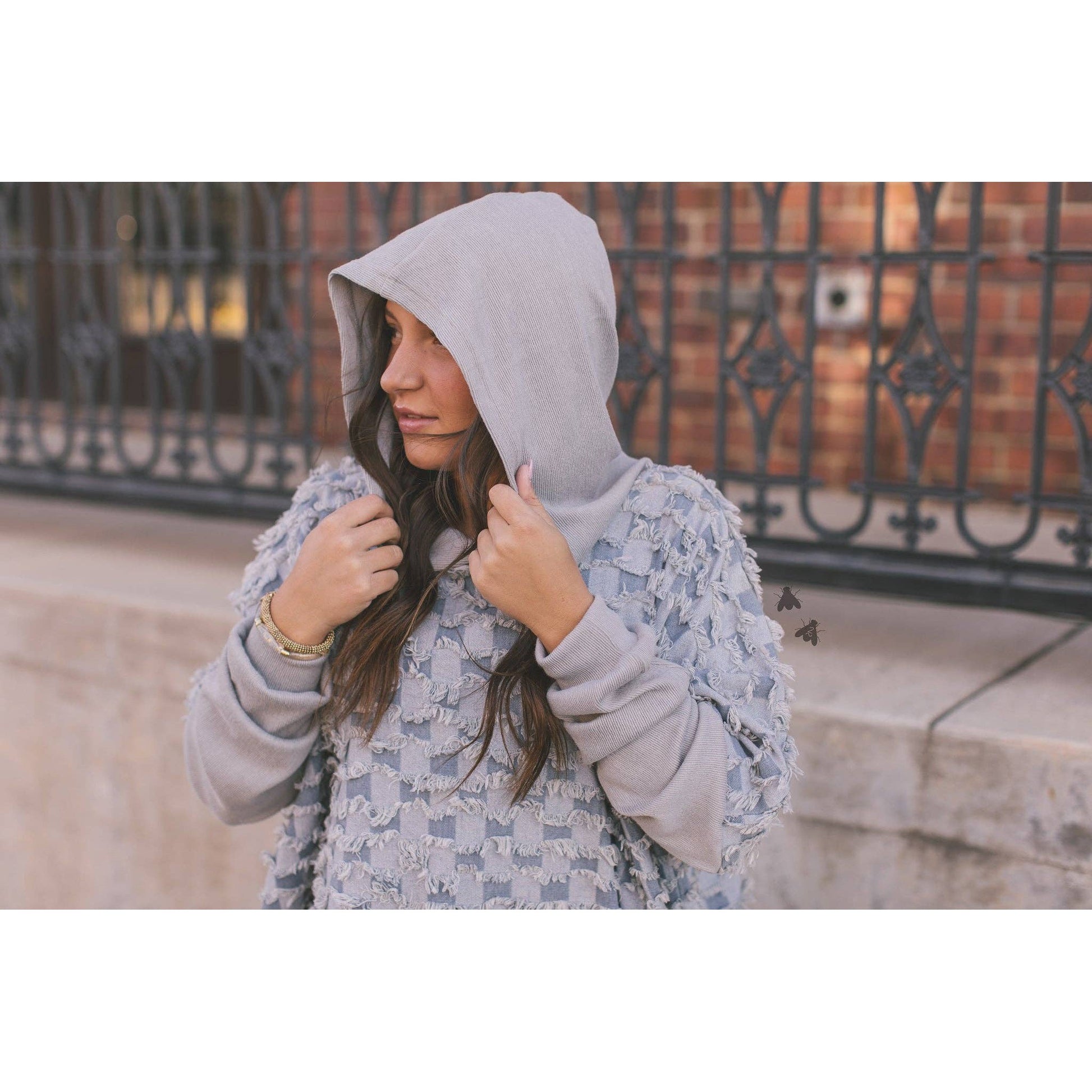 Check One Two Poncho | Checkered Denim Grey Sweatshirt [Sizes S/M-L/XL]