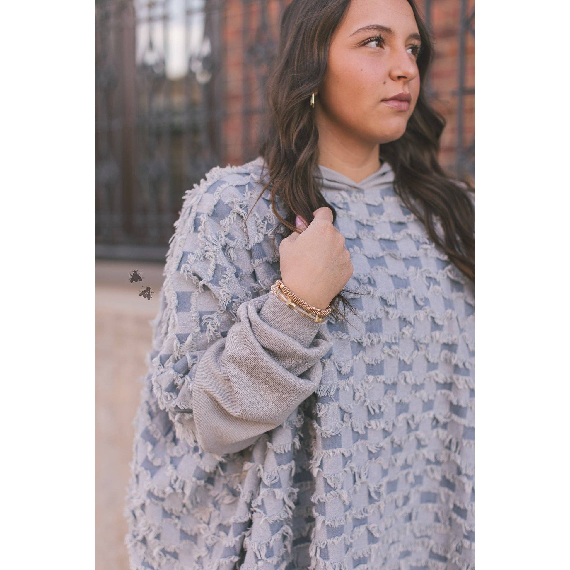 Check One Two Poncho | Checkered Denim Grey Sweatshirt [Sizes S/M-L/XL]