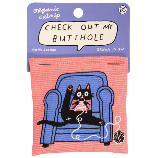 Check Out My Butthole Catnip Cat Toy | Premium Organic Catnip in Illustrated Cotton Pouch | BlueQ at GetBullish