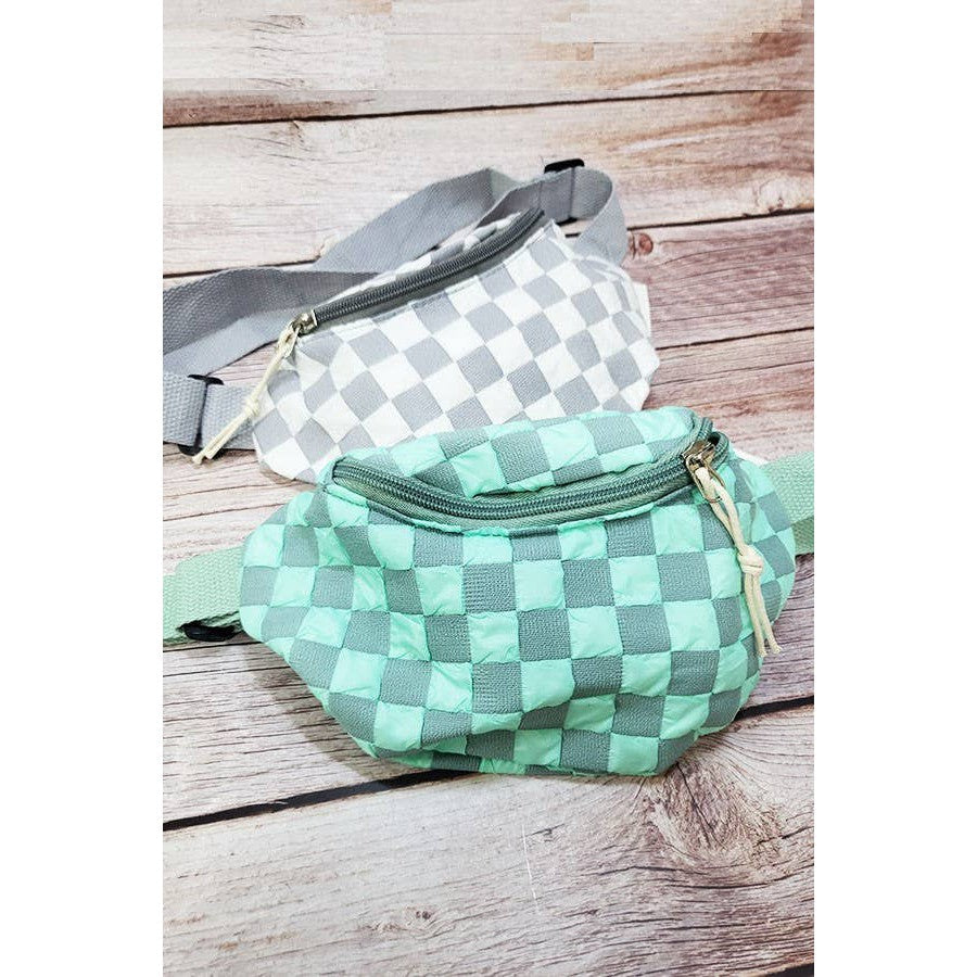 Checkered Belt Bag Fanny Pack Y2K Gen Z Aesthetic win 4 Colors [Violet, Pink, Green, Gray] 9.5" x 6"