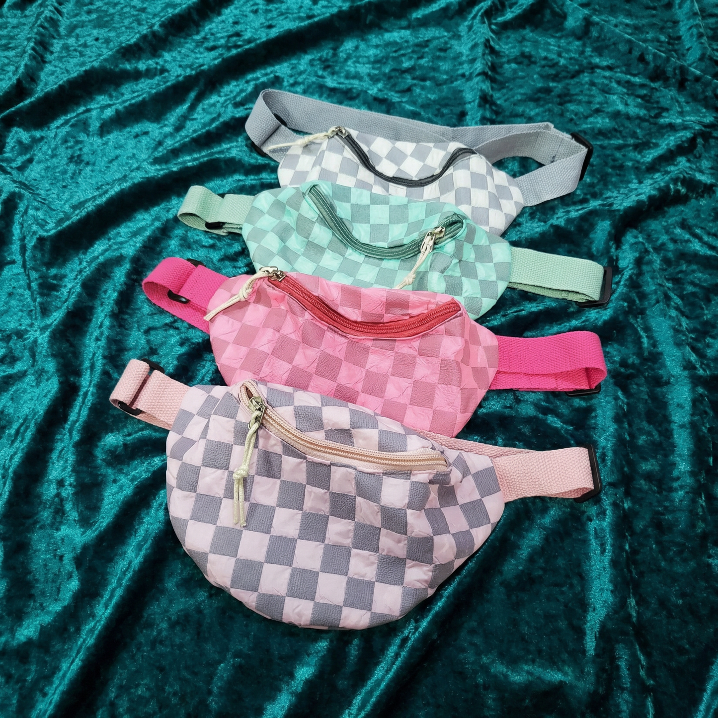 Checkered Belt Bag Fanny Pack Y2K Gen Z Aesthetic win 4 Colors [Violet, Pink, Green, Gray] 9.5" x 6"
