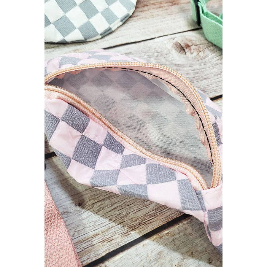 Checkered Belt Bag Fanny Pack Y2K Gen Z Aesthetic win 4 Colors [Violet, Pink, Green, Gray] 9.5" x 6"