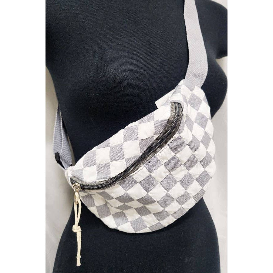 Checkered Belt Bag Fanny Pack Y2K Gen Z Aesthetic win 4 Colors [Violet, Pink, Green, Gray] 9.5" x 6"