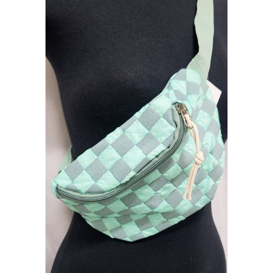 Checkered Belt Bag Fanny Pack Y2K Gen Z Aesthetic win 4 Colors [Violet, Pink, Green, Gray] 9.5" x 6"