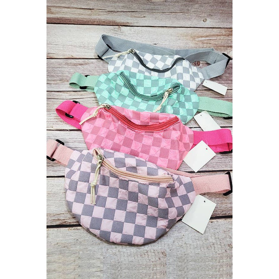 Checkered Belt Bag Fanny Pack Y2K Gen Z Aesthetic win 4 Colors [Violet, Pink, Green, Gray] 9.5" x 6"