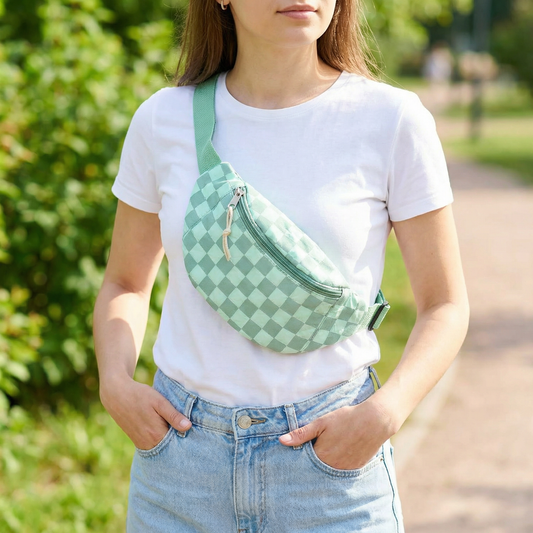 Checkered Belt Bag Fanny Pack Y2K Gen Z Aesthetic win 4 Colors [Violet, Pink, Green, Gray] 9.5" x 6"