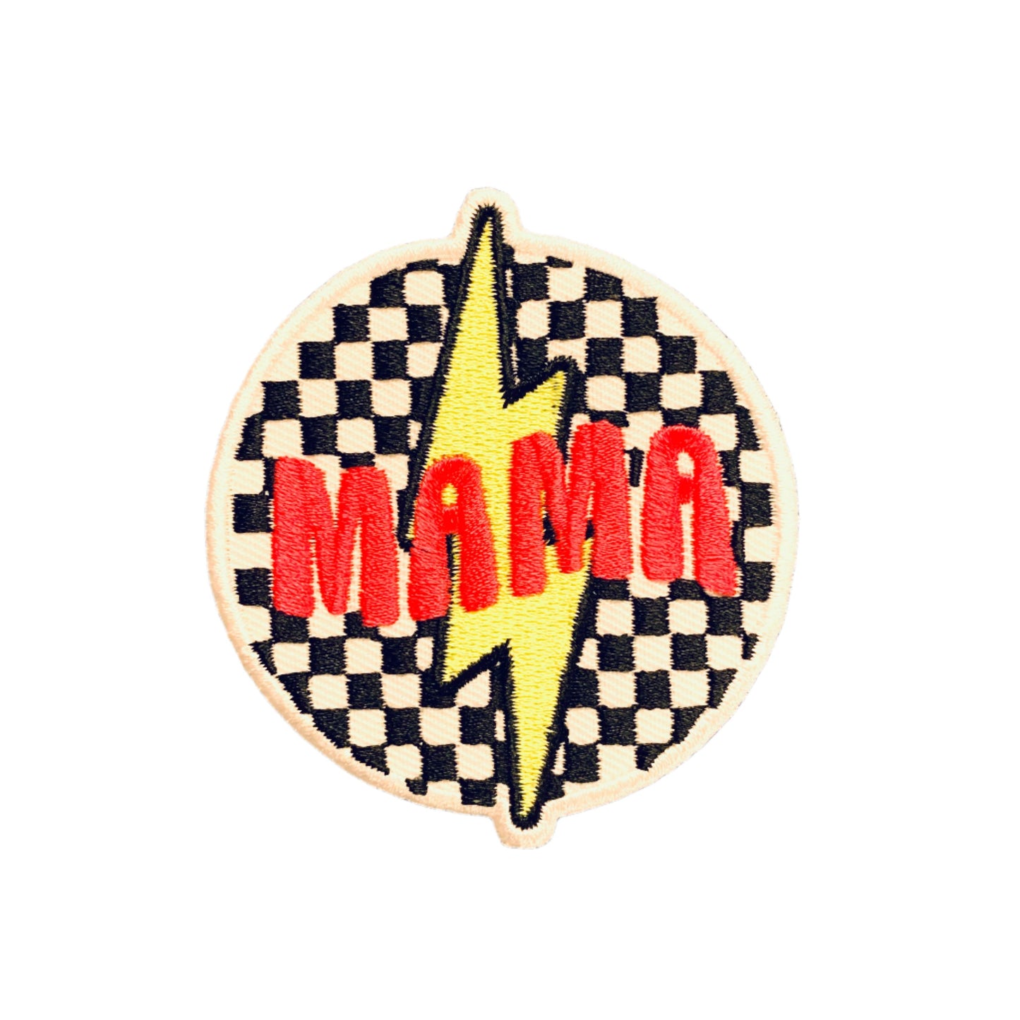 Checkered Mama Iron-On Embroidered Patch in Pink | Heat-seal Patches