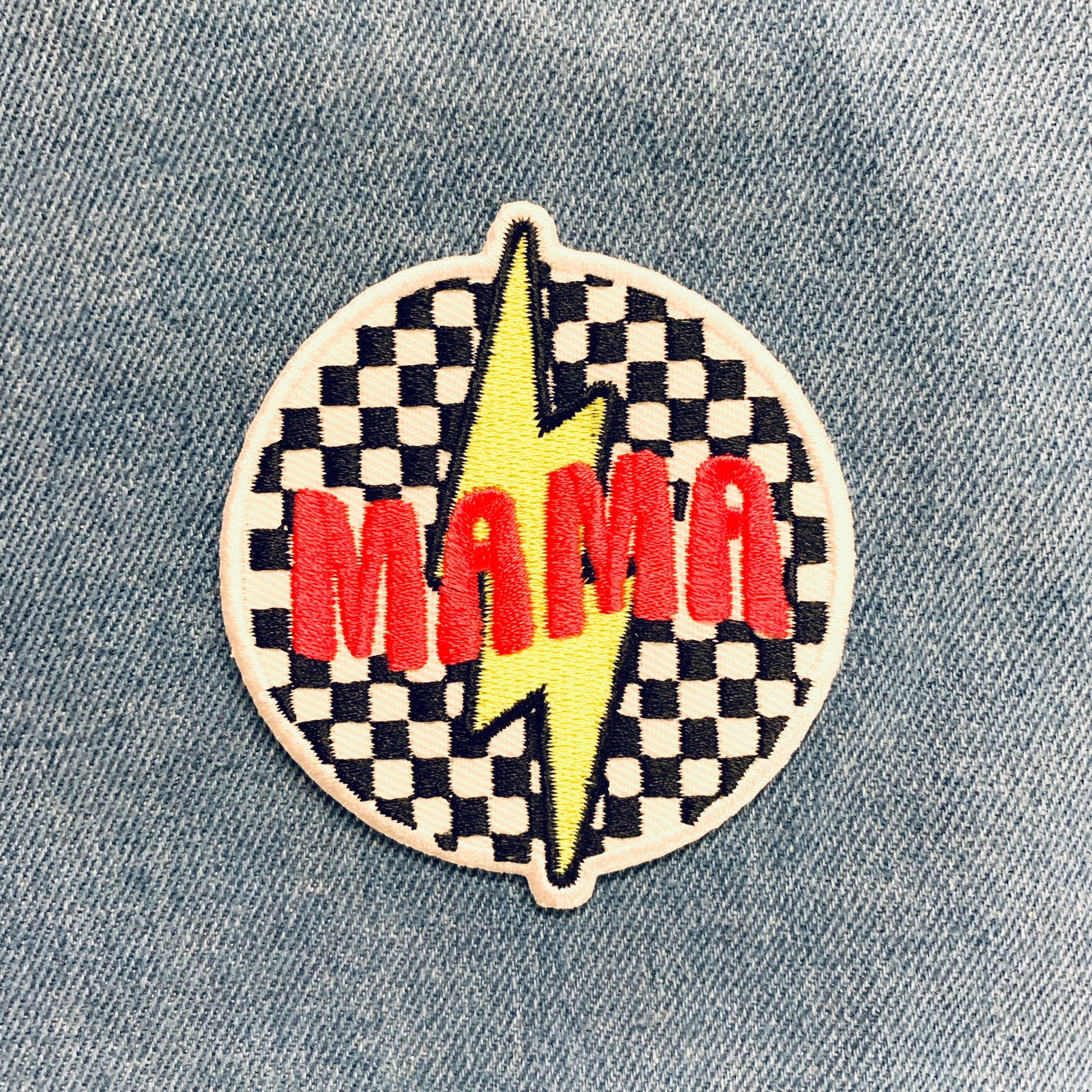 Checkered Mama Iron-On Embroidered Patch in Pink | Heat-seal Patches