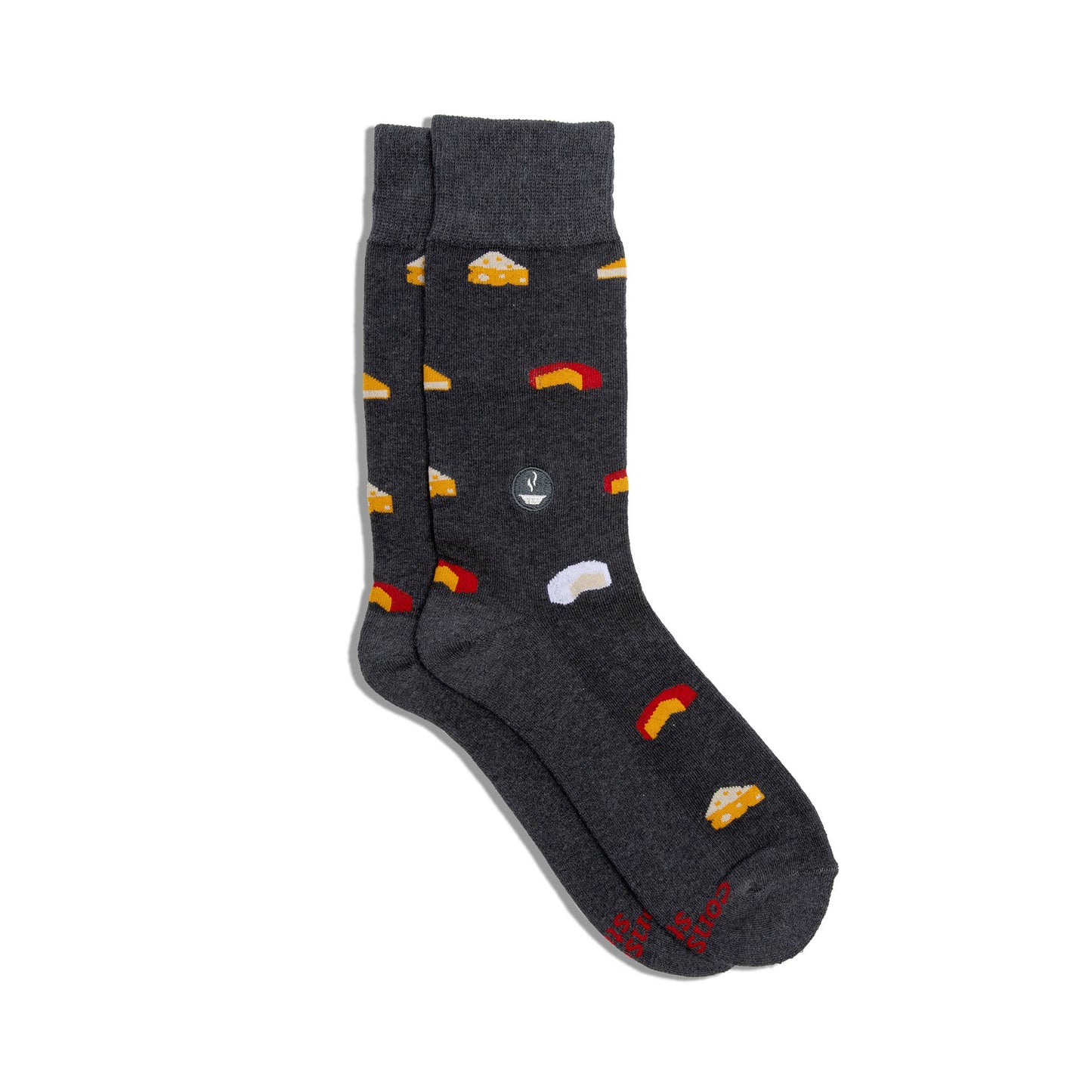 Cheese Motif Men's Socks that Provide Meals in Gray | Fair Trade | Fits Men's Sizes 8.5-13