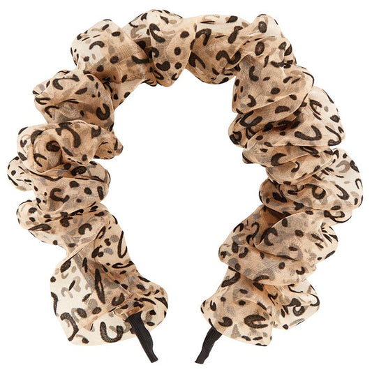 Cheetah Crinkly Chiffon Headband | Poly Satin Animal Print Headpiece Hair Accessory