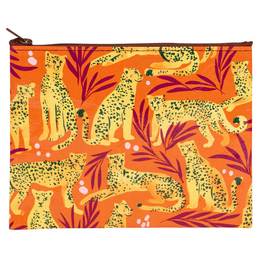 Cheetah Recycled Material Zipper Pouch | 7.25"h x 9.5"w