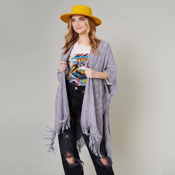 Chenille Textured Knit Poncho | Pink or Grey