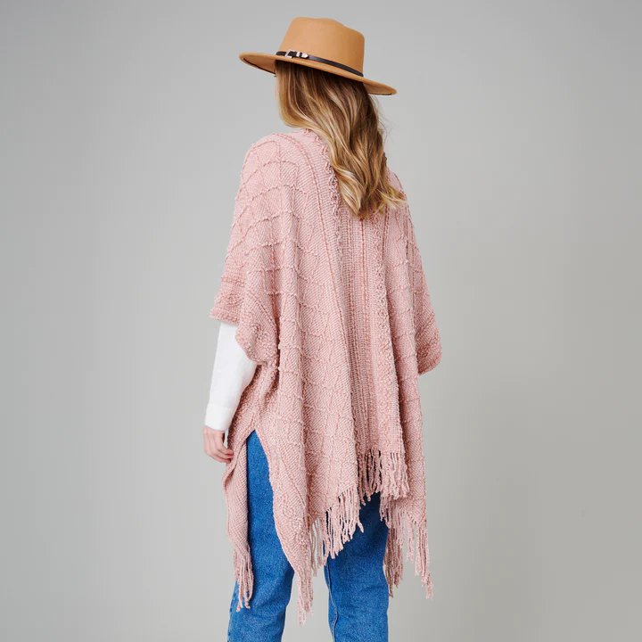 Chenille Textured Knit Poncho | Pink or Grey