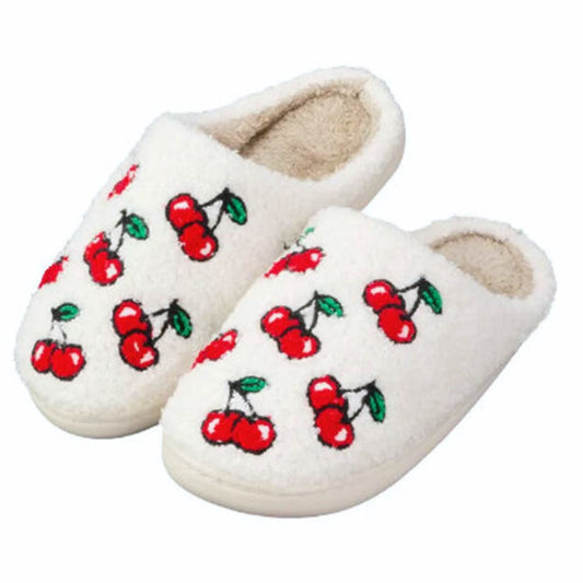 Cherries Plush Cozy Women's Slippers | Giftable Slip-On Mules House Shoes