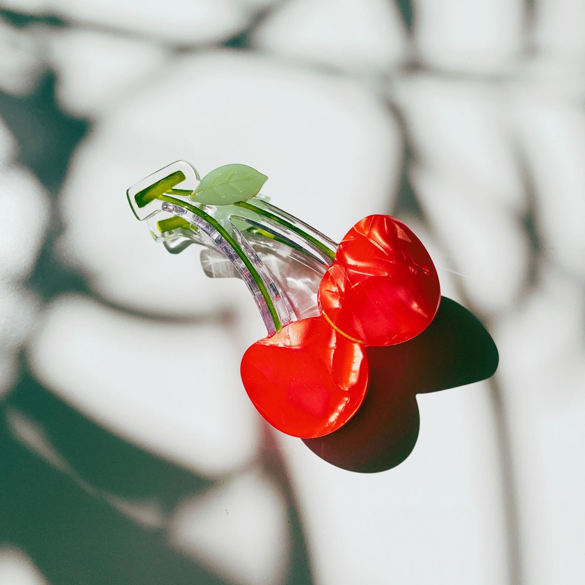 Cherries on Stem Mini Hair Claw | Claw Clip in Velvet Travel Bag